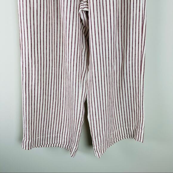Artisan NY cream red stripe linen coastal crop wide leg boho preppy pants medium - Picture 4 of 8